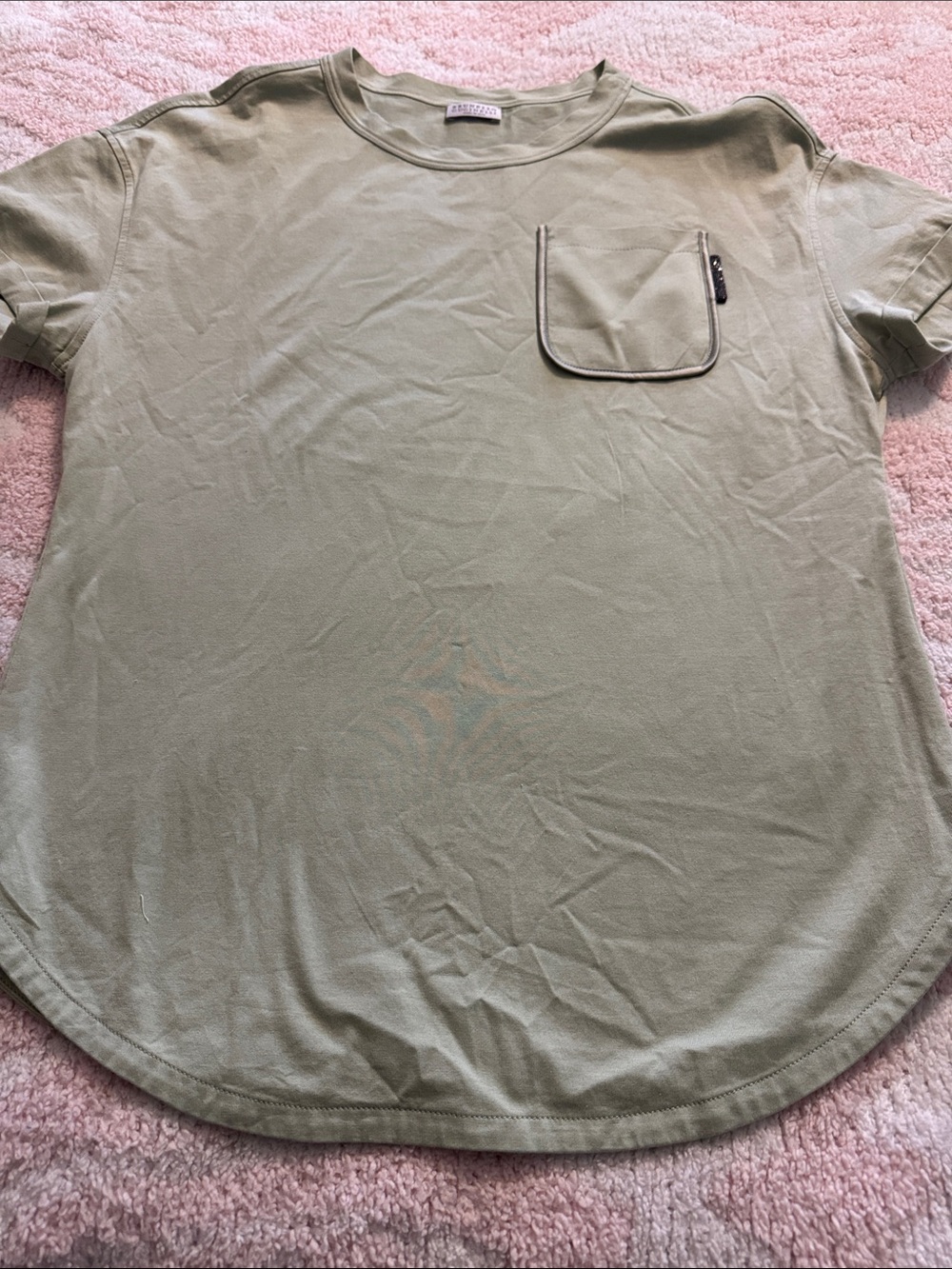 Brunello Cucinelli Olive Green Short-Sleeve Crewneck with Chest Pocket